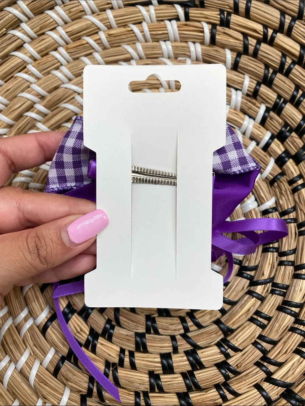 Purple Gingham Ribbon Bow Hair Clip with Long Tails
